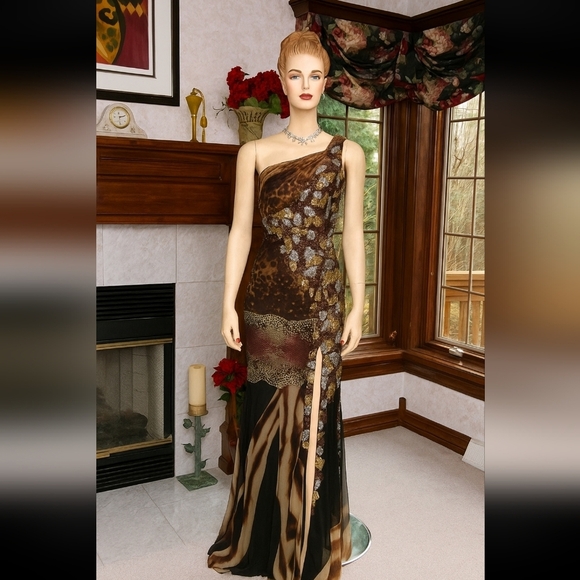 Cassandra Stone by Mac Duggal Animal Print Sequin Formal Gown Size 0 NWT - Picture 1 of 6